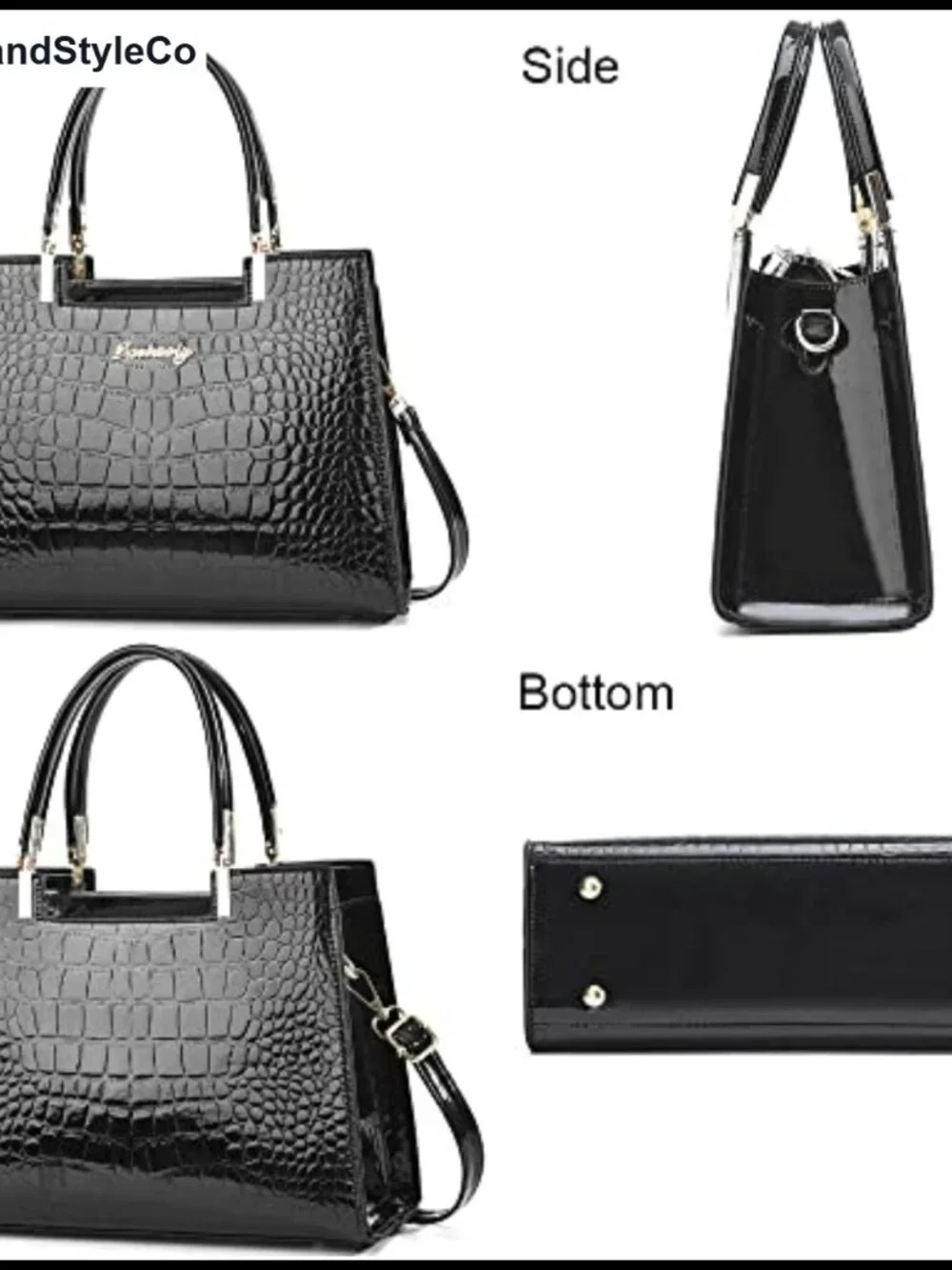 Women's Patent Leather Croc Embossed Tote Handbag Top Handle Satchel Shoulder
